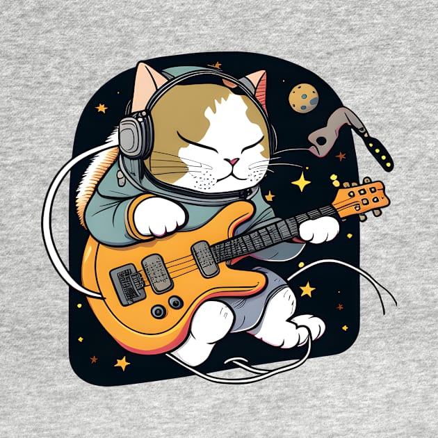 Cute Musician Cat Kitty Playing Guitar - Funny Cats by Daphne R. Ellington